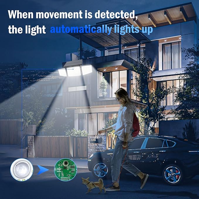 daphino 2500LM Solar Lights Outdoor with Motion Sensor,3 Head 270° Wide Angle Street Area Lights,IP65 Waterproof Security Lighting with 3 Modes(Remote,3 Pcs)