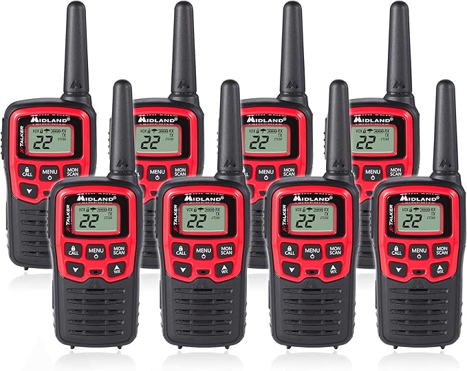 Midland T31VP 22 Channel FRS Walkie Talkie - Up to 26 Mile Range Two-Way Radio - Red/Black (Pack of 8)