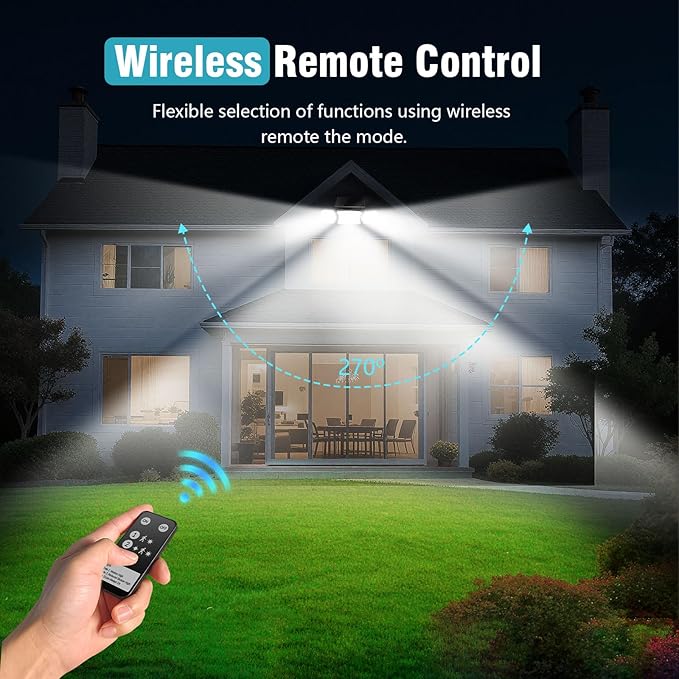 Solar Lights Outdoor Waterproof- 2800LM 200LED Solar Motion Sensor Lights, 3 Heads & 3 Modes Flood Lights, 270° Wide Angle Solar Powered Security Lights for Yard, Garage(4 Pack)