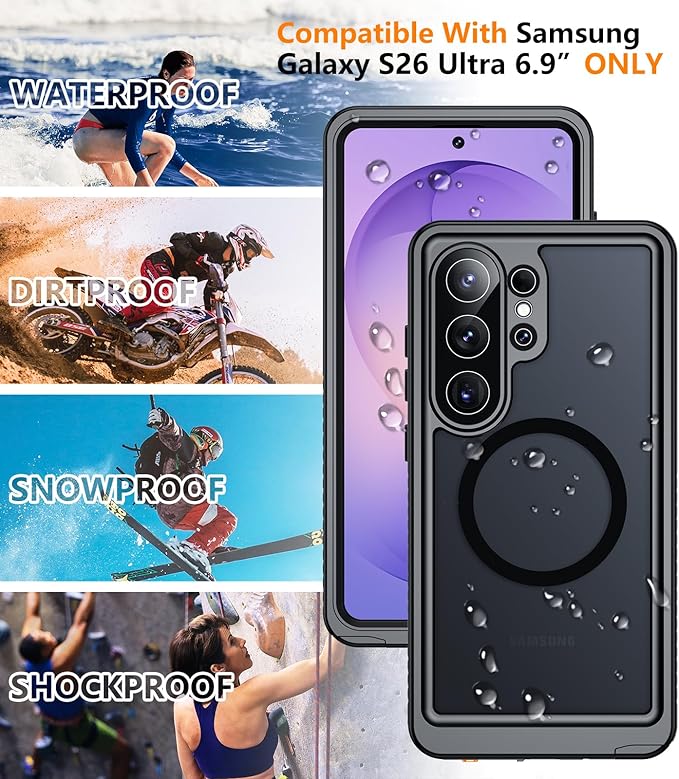 Temdan Designed for Samsung Galaxy S26 Ultra Case Waterproof, Built-in Lens & Screen Protector Military Grade Shockproof Dropproof IP68 Underwater Full Body Phone Case for Galaxy S26 Ultra 6.9"-Black