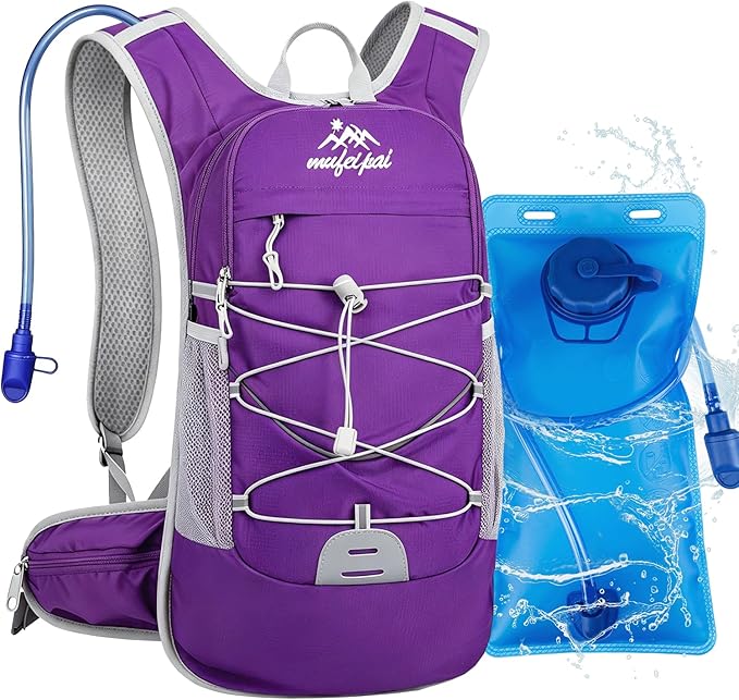 Hiking Backpack for Women & Men, Hydration Backpack with 2L Water Bladder for Running, Hiking, Cycling, Climbing, Camping, Biking (Purple)