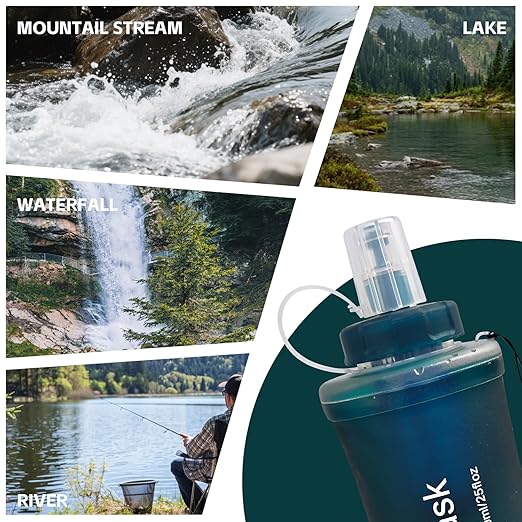 AXEN Collapsible Water Bottle with Filter System, Soft Hydration Flask for Trail Running, Camping, Hiking, Cycling, 700ml Slate Green