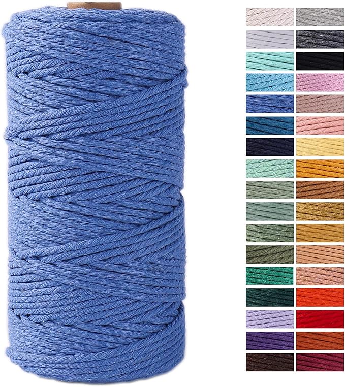 Air Blue Macrame Cord 3mm x 109Yards,Colored Cotton Rope Craft Cord Colorful Cotton Cord Twine for Wall Hanging Plant Hangers Crafts Knitting Decorative Projects