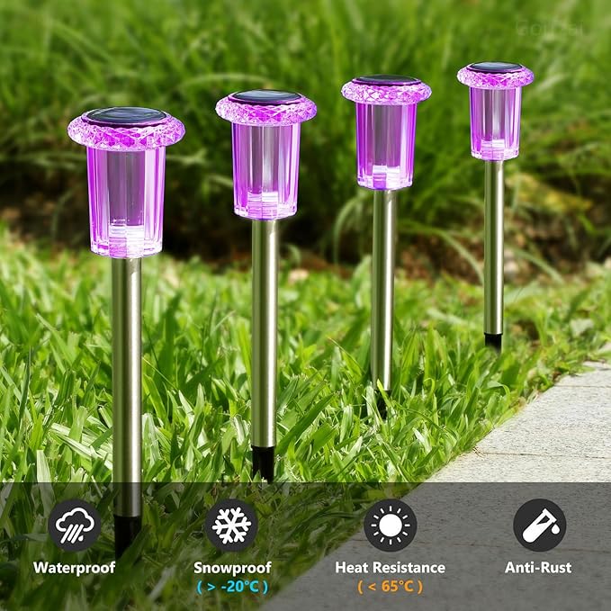 Solar Pathway Lights Gift for Mom 10 Pack Pink Solar Lights Outdoor Waterproof Yard Lighting, LED Stainless Steel Stake for Garden Outside Landscape Lawn Driveway Walkway Path