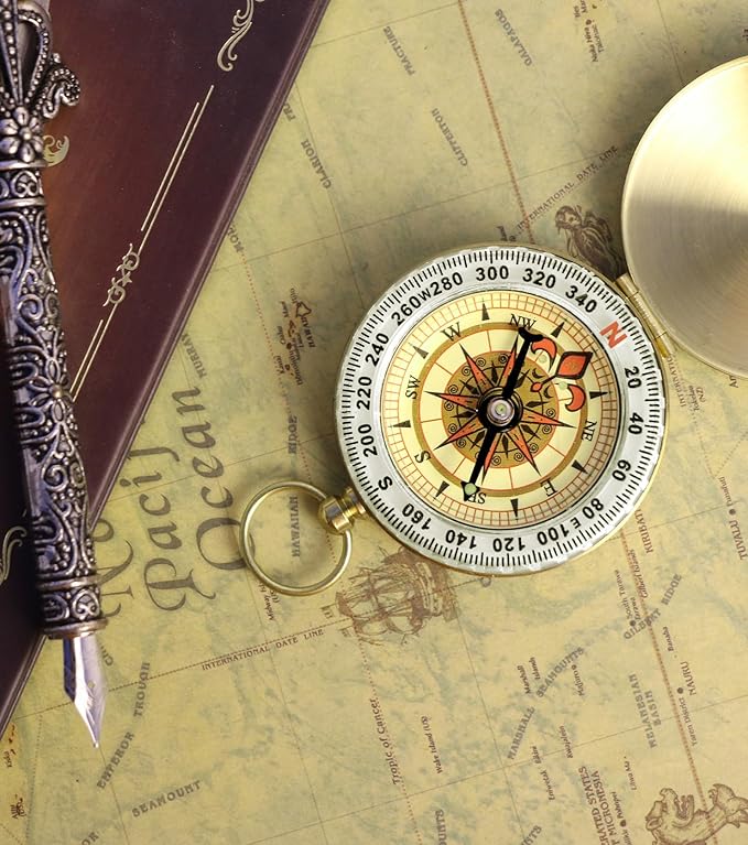 Waterproof Brass Compass for Hiking, Survival & Navigation – Large Dial Pocket Compass with Keychain Loop, Ideal Metal Brujula de Mano for Kids, Scouts, Hunting & Compass Gifts for Men