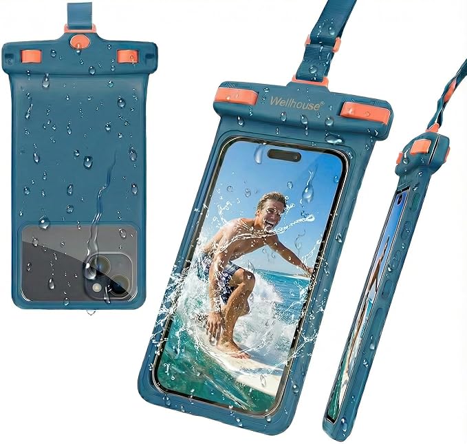 wellhouse Waterproof Phone Pouch, Waterproof Phone Case for iPhone 17 16 15 14 13 Pro Max XS Samsung, IPX8 3D Cellphone Dry Bag Beach Essentials (1 Pack - Blue8.0, 8 inch)