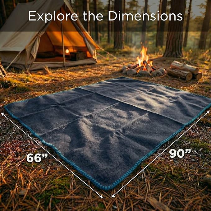 Wool Camping Blanket 10-Pack - 70% Wool Heavy-Duty Military Style Throw, Warm & Washable, Fire Retardant Cover for Emergency, Survival & Outdoor Use - For Camping, Car, Home & Hiking, Navy 66x90