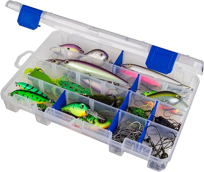 Flambeau Outdoors 4007 Tuff Tainer Fishing Tackle Box with Zerust Anti-Rust Dividers - Includes 12 Dividers, 24 Compartments, Clear Fishing Lure Organizer - 11" x 7.25" x 1.75"