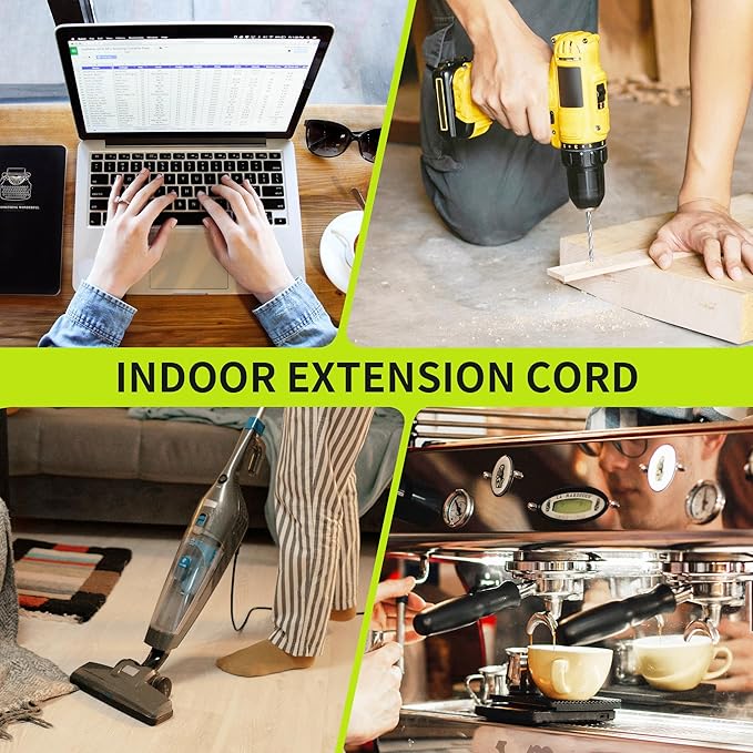 16/3 White Extension Cord 3 FT, Indoor Extension Cord for Laptops, Coffee Makers, Office Home Appliances, 3 Prong Resistant Cable Flexible, 13A 125V 1625W ETL Listed