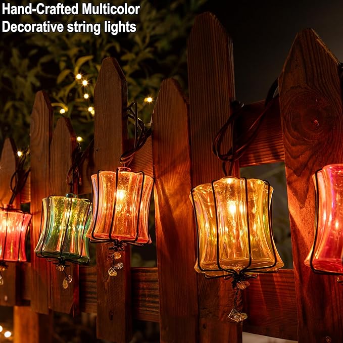 TWINKVILLA Outdoor String Lights Plug in with 10 Incandescent Bulbs, Multicolor Patio Lights Connectable Weatherproof Decorative Lantern String Lights for Gazebo Porch Bedroom Cottagecore Decor