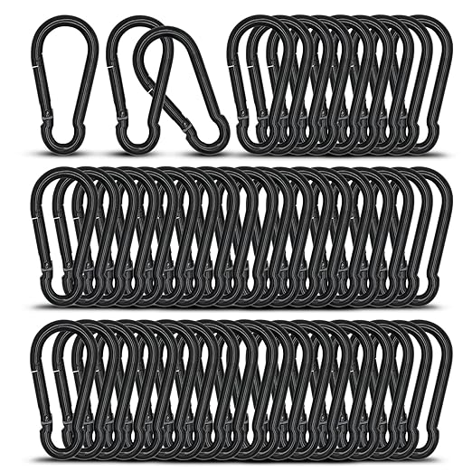 Small Carabiner Clip Hook, 2.36 inch 50 pcs Black Heavy Duty Spring Snap Hook Key Chain, Carabiners Clips for Outdoor Camping, Swing Set, Hammock, Hiking Travel, Fishing, Quick Link Keychain