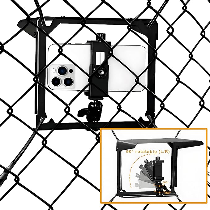 Cell Phone Fence Mount with Shade for iPhone, Mevo Start, Phones, Go Pro and Other Action Cameras, Adjustable Mounting Kit for Gamechanger for Recording Baseball, Softball and Tennis Games