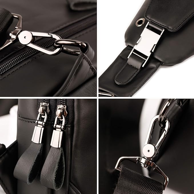 Hebetag Leather Sling Bag Hiking Daypack for Men Women Outdoor Travel Camping Fishing Crossbody Shoulder Chest Pack Daypack Small Black