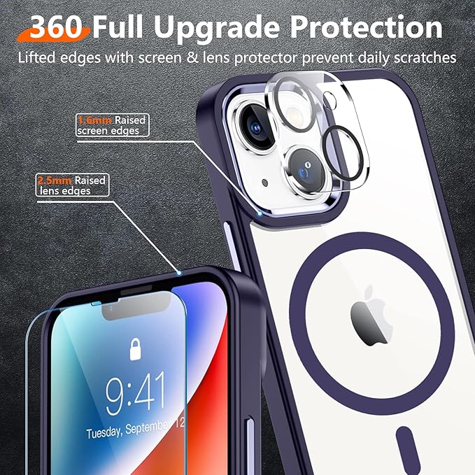 Red2Fire Magnetic for iPhone 15 Plus Case for iPhone 14 Plus Case Clear, [Compatible with Magsafe][Military Grade Drop Protection][Not Yellowing] Slim Phone Case 6.7" - Clear/Purple