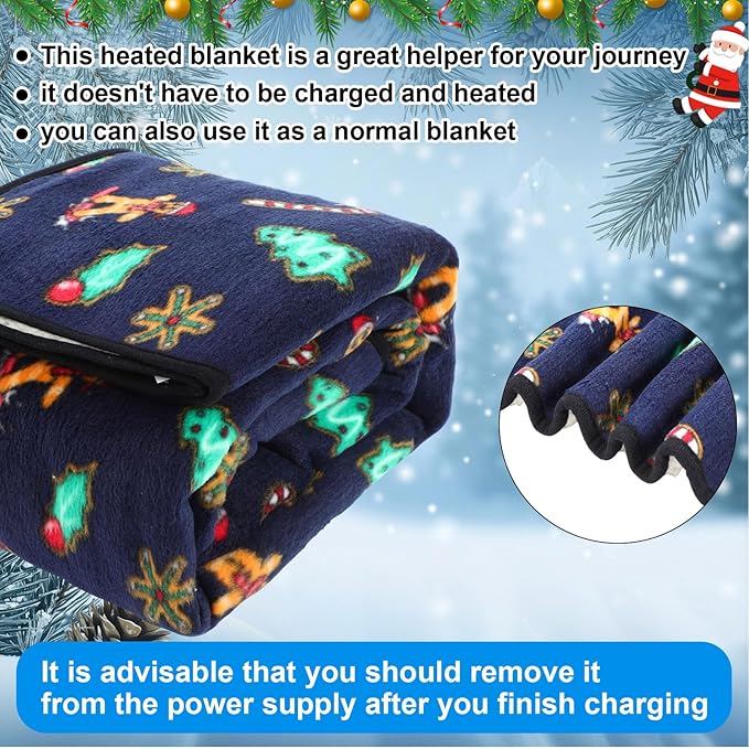 Riakrum 12V Car Heated Blanket for Cold with 2 or 3 Heating Levels 58 x 43 Emergency Winter Adjustable Temperature Electric Blanket Throw Gift Plugs in Car RV Truck SUV(Retro Color,Gingerbread)