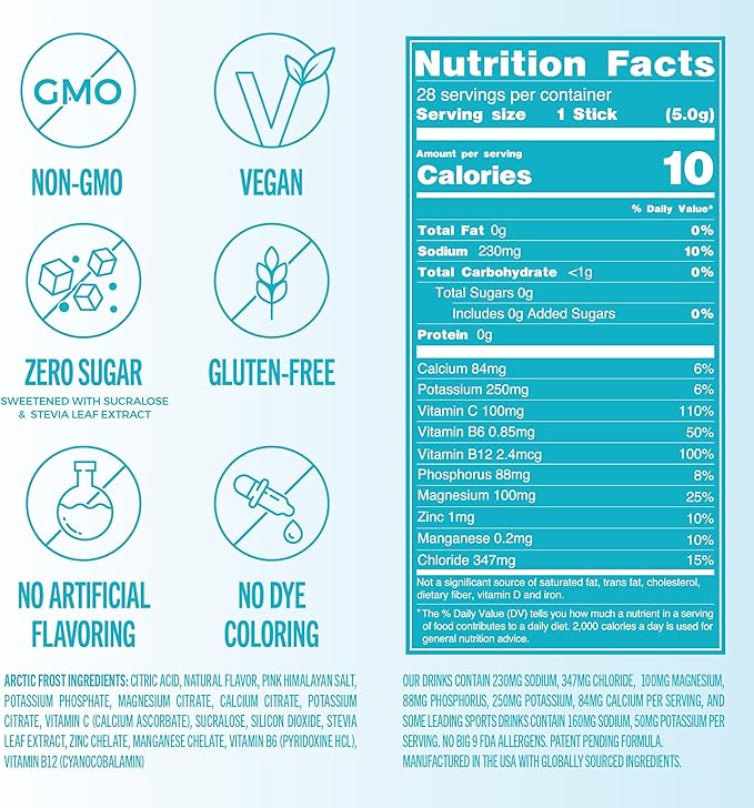 TREVI™ Everyday Sugar Free Electrolytes - Essential Drink Mix Hydration Powder Packets - 28 Count - Arctic Frost