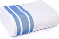 Linteum Textile Cotton Blended Hospital Patient Bath Blanket, Bed Bath Sheet, Twin Blanket Lightweight Sheet Blankets 70x90 in, 1.75 lb. White with Blue Stripes