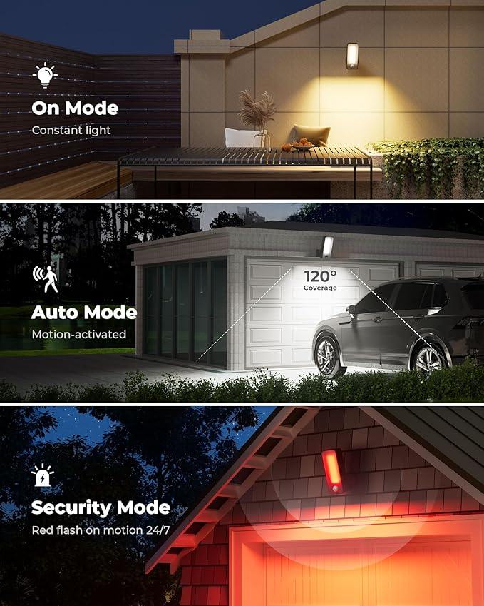 Motion Sensor Outdoor Light, 10000mAh Rechargeable Battery Operated Outdoor Light with Remote, 3 Modes with Red Alert, Dimmable & 3CCT, Waterproof Outdoor Security Lights for Porch, Backyard, Garage