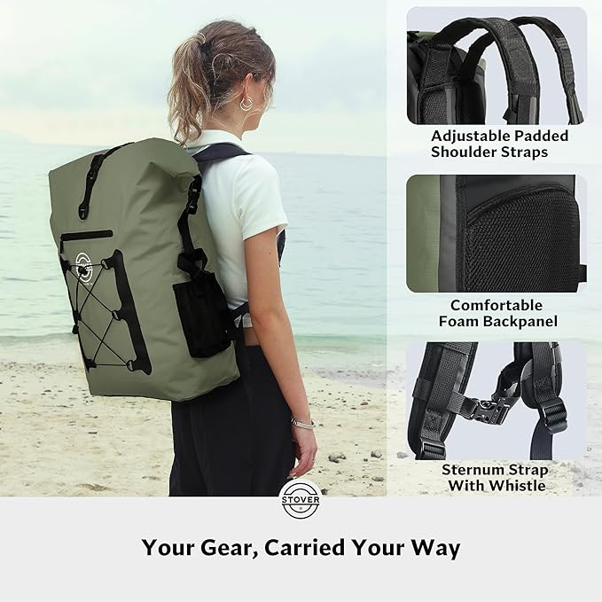STOVER 5/10/25/30/40/55L Waterproof Dry Bag- Roll-Top Backpack w/Phone Case- Kayaking, Hiking, Camping, Boating- Men/Women