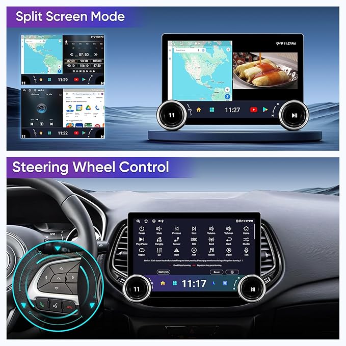 Android Car Stereo Upgrade Radio for Jeep Compass 2017-2020 Replacement Installation Kit DSP Wireless CarPlay Auto(4GB+64GB) GPS Navigation 11.5" Touch Screen Head Unit w/Double Knobs