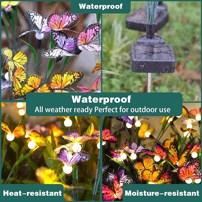 TONULAX Solar Garden Lights - 4 Pack Swaying Butterfly Light, Swaying in The Wind, Solar Outdoor Lights, Yard Patio Pathway Decoration, High Flexibility Iron Wire & Realistic Butterflies(4 Pack)