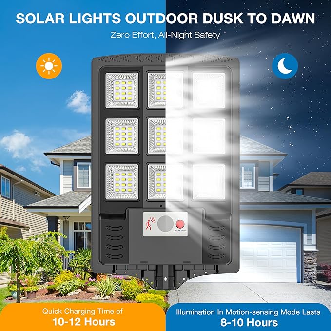 Solar Lights Outdoor,IP66 Waterproof Solar Street Lights Outdoor,6500K LED Dusk to Dawn Security Flood light with Motion Sensor and Remote Control for Yard,Parking Lot, Courtyards,Garages 2-Pack