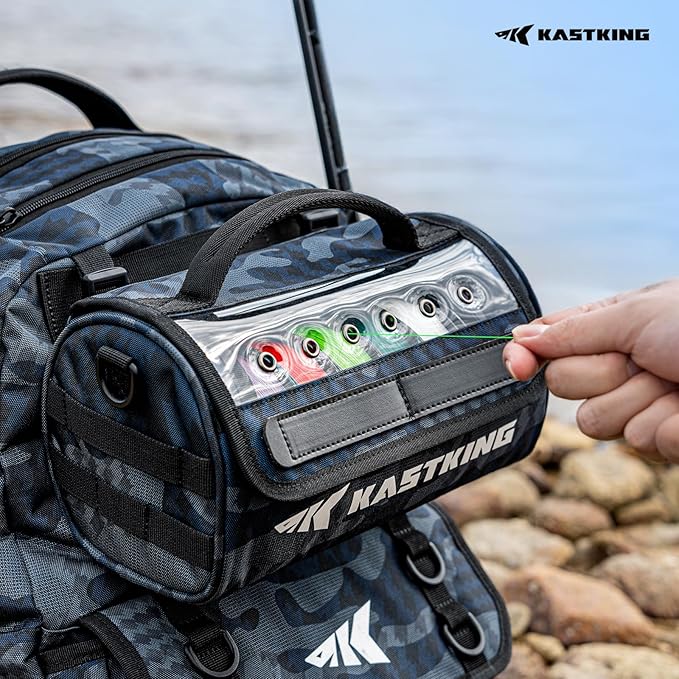 KastKing BaitSpace Line Management Bag, Fishing Line Storage Bag with Water Resistant Nylon, Clear View Window, Removable Divider, Tangle-free Leader Line Holder