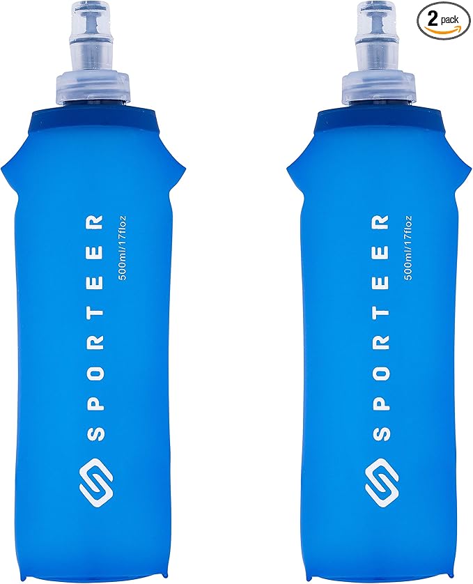 Sporteer 500ml Soft Flask (2-Pack) - Leak-Proof Collapsible Water Bottle for Running Belts, Waist Packs and Handhelds - BPA-Free TPU Folding Bottle for Hiking, Marathons and Travel