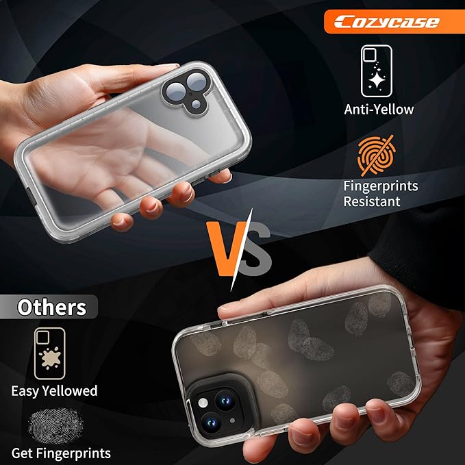 Cozycase for iPhone 16 Case Waterproof - 360 Heavy Duty with Screen/Camera Protector Shockproof IP68 Underwater Dustproof Water Dust Shock Proof Full Body/Front Back Case Black/Frosted Clear 6.1 inch