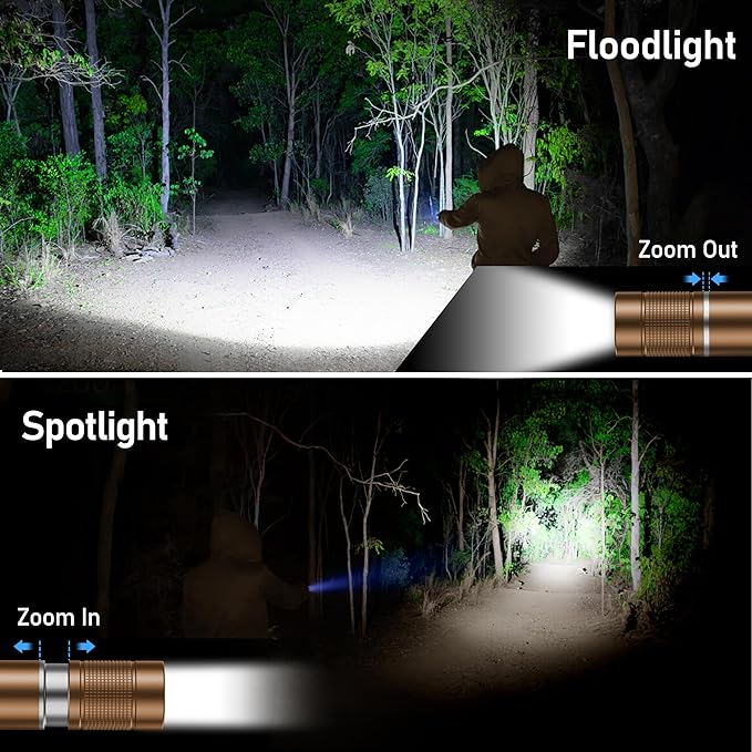 Blukar Flashlight Rechargeable, High Lumens Flashlight, Super Bright Small LED Flash Light- Zoomable, Adjustable Brightness, Long Lasting for Camping, Outdoors and Home Emergency-Brown