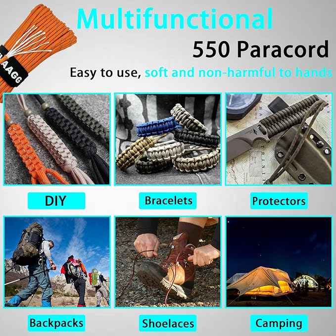 VVAAGG Reflective Paracord Rope 100FT, 7 Strand Nylon para Cord Lanyard Utility 550 Parachute Cord, 4mm Thin Tent Rope for Outdoor Camping Hiking