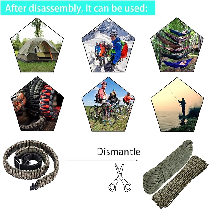 Double Braide 550LB Shotgun Sling 2 Point Paracord Rifle Sling,Non-Slip Traditional Adjustable Gun Sling for Hunting Shooting Camping