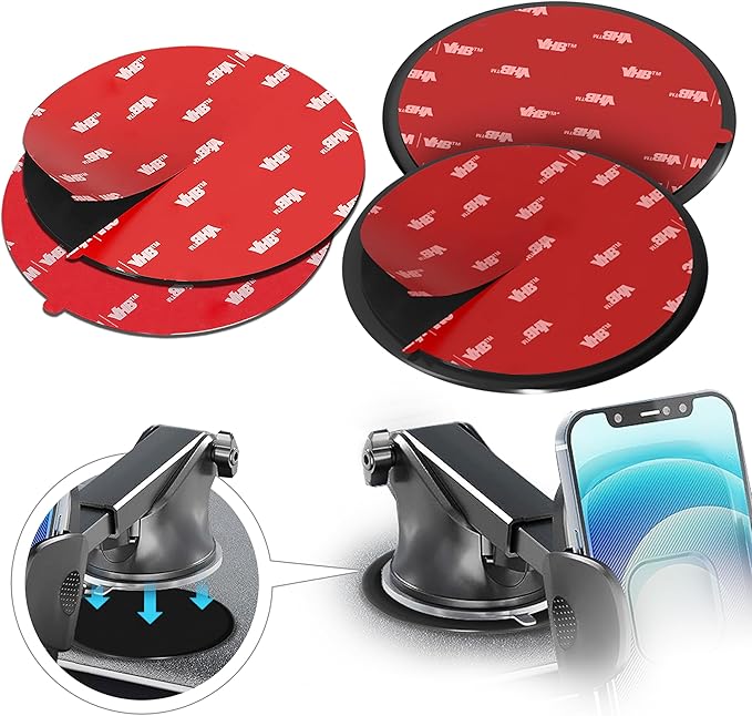 Dashboard Adhesive Mounting Disk Set for Suction Cup Car Mounts – 3.15" (80mm) Flat Surface Pad for Phone Holder & GPS – Strong Hold on Curved Dashboards – Includes 2 Disks & 2 Replacement Pads