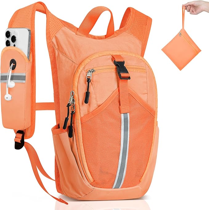 Small Hiking Backpack 10L - Lightweight Packable Foldable Backpack for Travel Camping Outdoor Commute, Compact Rucksack for Women Men(Orange)