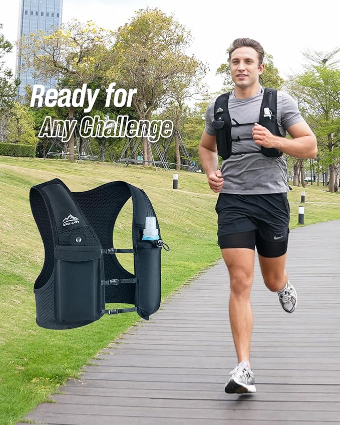 Zelvot Running Vest for Women Men, USA Original Patent, Adjustable Chest Straps Running Hydration Vest with 500ml Soft Flask, Lightweight Reflective Hydration Backpack for Marathon