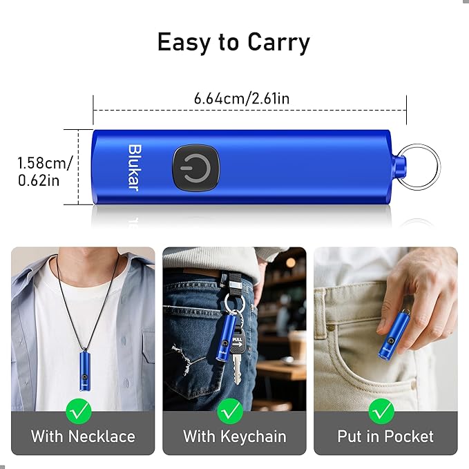 Blukar Rechargeable EDC Flashlight, Mini Keychain Flash Light with 3 Lighting Modes, Memory Function, Waterproof, Compact and Portable Pocket Light for Everyday Carry, Emergency,Camping-Blue