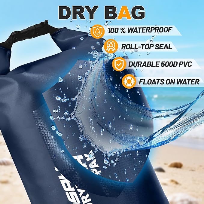 Waterproof Dry Bag, 5L/10L/20L/30L/40L Roll Top Lightweight Storage Backpack with Phone Case for Women & Men, Floating Waterproof Sack for Travel, Swimming, Kayaking, Paddle Board, Camping & Beach