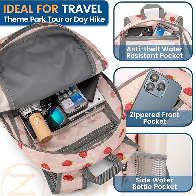 ZOMAKE Ultra Lightweight Packable Backpack 25L - Foldable Hiking Backpacks Water Resistant Small Folding Daypack for Travel(Strawberry print)