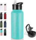 VEGOND 32 oz Insulated Water Bottle Stainless Steel Metal Water Bottles with Leak Proof Straw Lid & Spout Lid, Wide Mouth Double Walled Vacuum Travel Sports Bottle, Mint Green