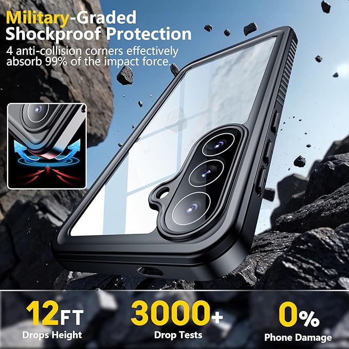 SPIDERCASE for Samsung Galaxy S26 Plus Waterproof Case, [12FT Military-Grade Drop Protection] IP68 Underwater [Built-in Screen Protector] Full Body Sealed Protection Phone Case 6.7", Black/Clear