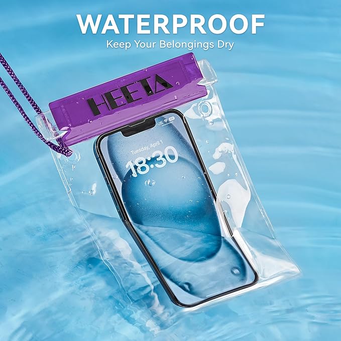 HEETA 5-Pack Clear Waterproof Dry Bag Pouch, Water Tight Cases Dry Bags Document Holder for Camera Mobile Phone Maps, Kayaking Boating