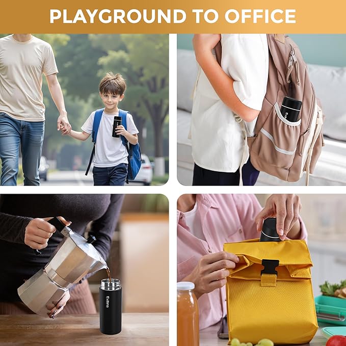 【Upgraded】Exllena Small Insulated Water Bottle 8 oz/250ml– Mini Insulated Water Bottle for Hot & Cold Drinks, Perfect Small Water Bottle for Travel, Purse...(Black)