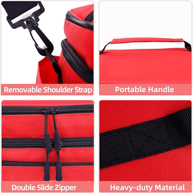 ALSLEA First Aid Bag Empty Large Medical Bag with Shoulder Strap 16”x 9½” x 7” Medicine Organizer Box Travel First Aid kit Emergency Supplies Storage Bag for Car, Home, Office, Outdoor (Red)