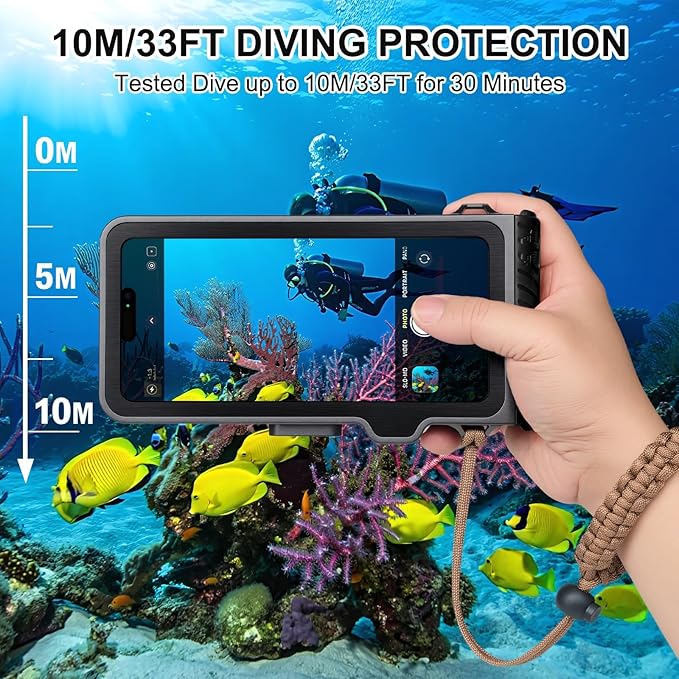 33ft Snorkeling Phone Case, Gen 4 IP68 Waterproof Housing for iPhone 16/15/14/13/12/11 Pro Max Samsung Galaxy S24/S23/S22, Touchscreen Full Protection