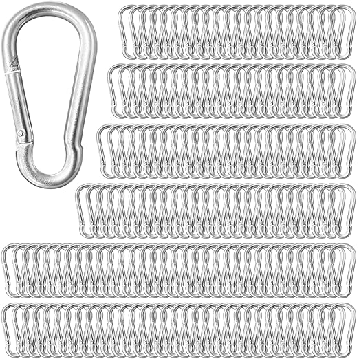 200 Pack 2.36" Heavy Duty Snap Hook Carabiners - M6 Galvanized Steel Quick Links for Keys, Hammocks, Swings, Outdoor Gear - Camping, Hiking, Fishing (Sliver)