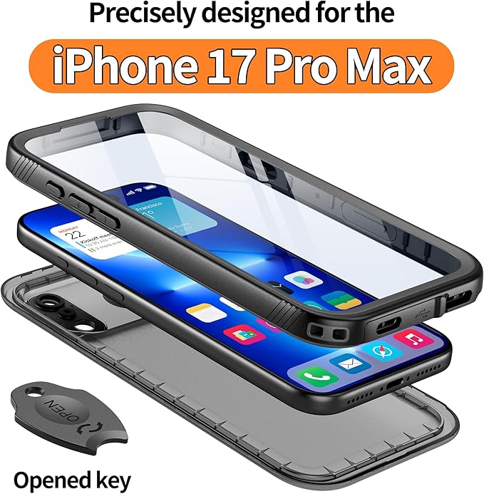 Cozycase TOP Waterproof Case for iPhone 17 Pro Max - Military Heavy Duty 360 Shockproof Full Body with Screen Camera Protector Double IP68 Water Dust Drop Proof Hard Rugged 17PM Front Back Slim Cover