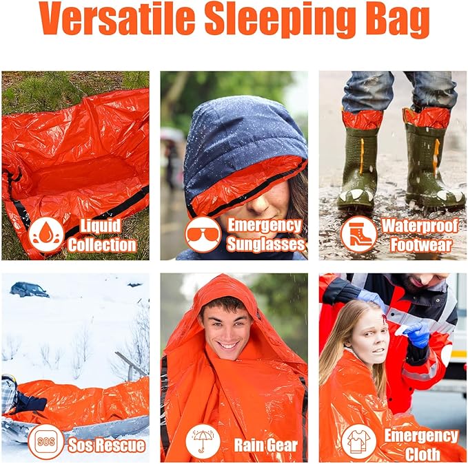 4 Pack Emergency Bivy Sack Bivy Bag - Emergency Sleeping Bags Survival Sleeping Bag Bivvy Sack Waterproof Lightweight Foil Military Patriot Compact Gear Blanket Thermal Escape Camping