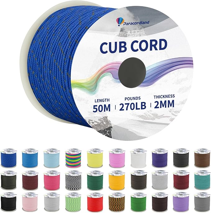 Paracordland-270LB Parachute Cord -164FT-2mm Micro Paracord-Utility Cord Thin Braided Best for Military & Camping Survival Bracelet DIY Projects Fishing Lanyards -Reflective-Blue