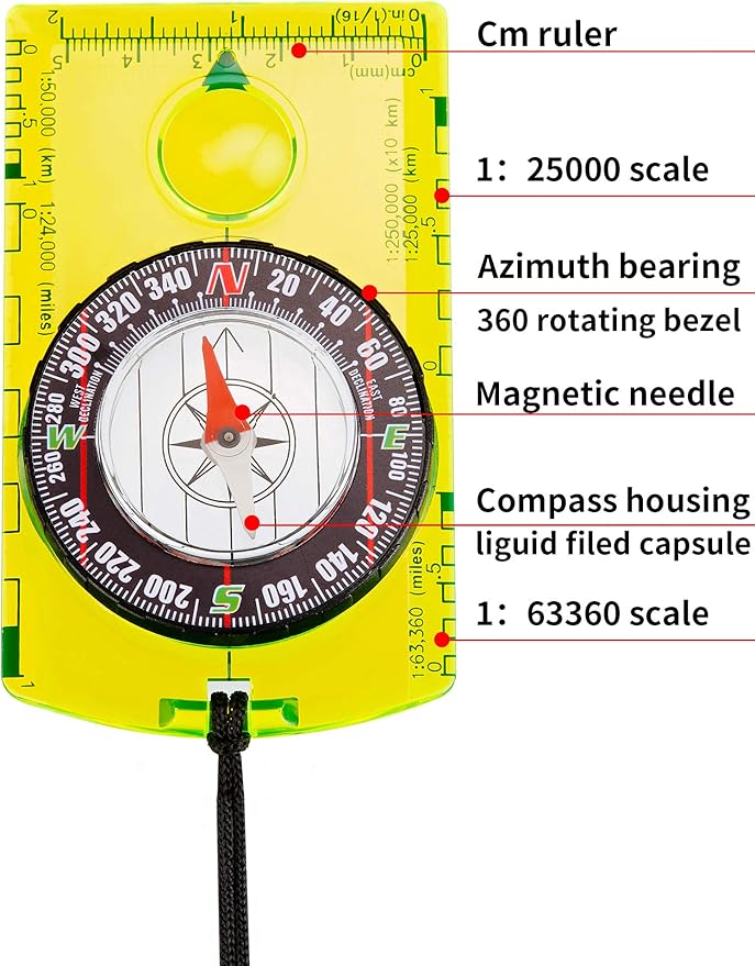 Gejoy 6 Pieces Orienteering Compass Bulk Scout Compass with Declination Magnifier Ruler and Scale Map Reading for Class Gifts Hiking Camping Backpacking Navigation Survival