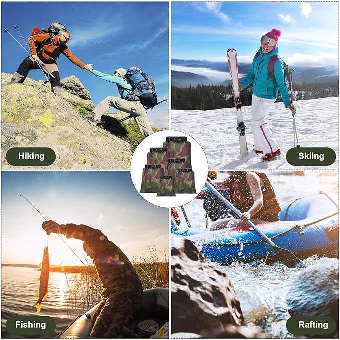 Shappy 6/12 Pcs Waterproof Dry Bags, Lightweight Outdoor Waterproof Dry Stuff Sacks 15/8/5/4/3/2 L and Long Adjustable Shoulder Strap for Kayaking Rafting Boating Hiking Camping